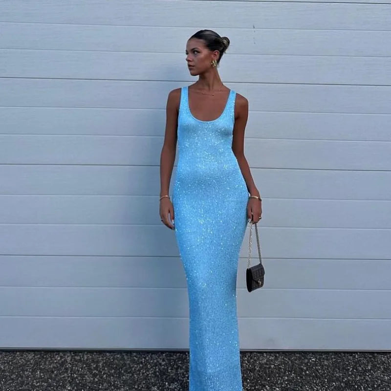 Sexy Blue Shiny Sequin Sling Dress