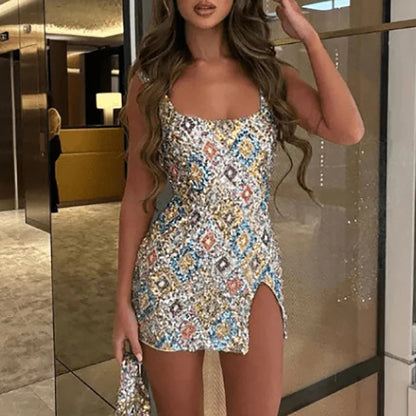 Women's Sexy Color Blocked Hollow-Out Mini Dress