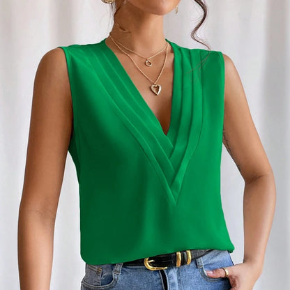 Solid Casual Loose Sleeveless Blouse