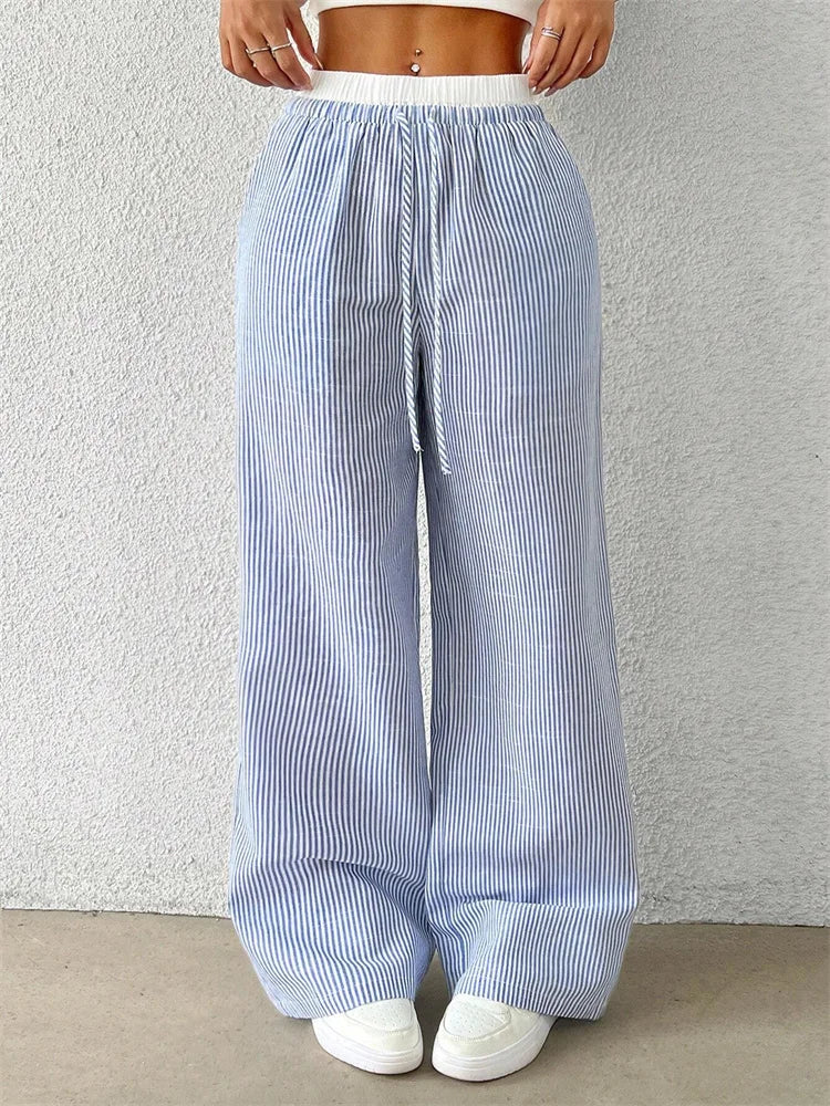 Women's Casual Striped Wide-Leg Pants