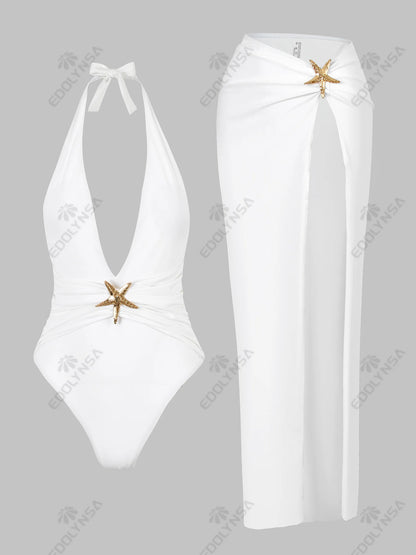 2-Piece Starfish Bikini Set with High Split Skirt Cover-Up