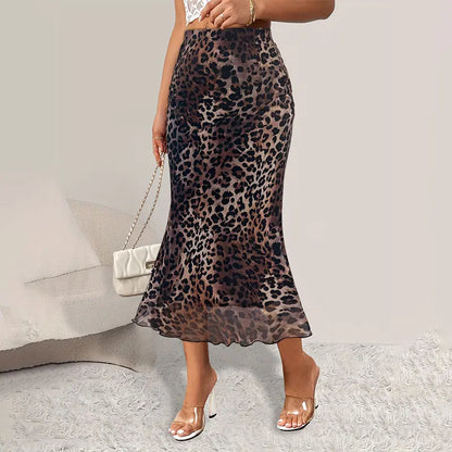 Elegant High-Waisted Leopard Print A-Line Skirt