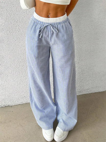 Women's Casual Striped Wide-Leg Pants