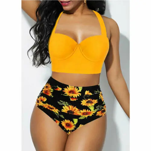 Women's Push-Up Bikini Set – High Waist & Floral Print