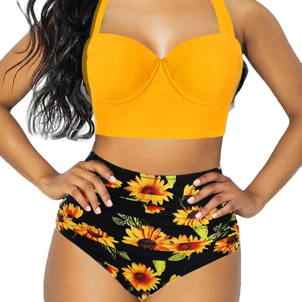 Women's Push-Up Bikini Set – High Waist & Floral Print