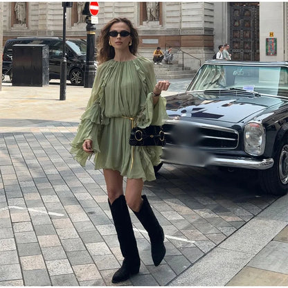 Elegant Green Ruffled Mini Dress