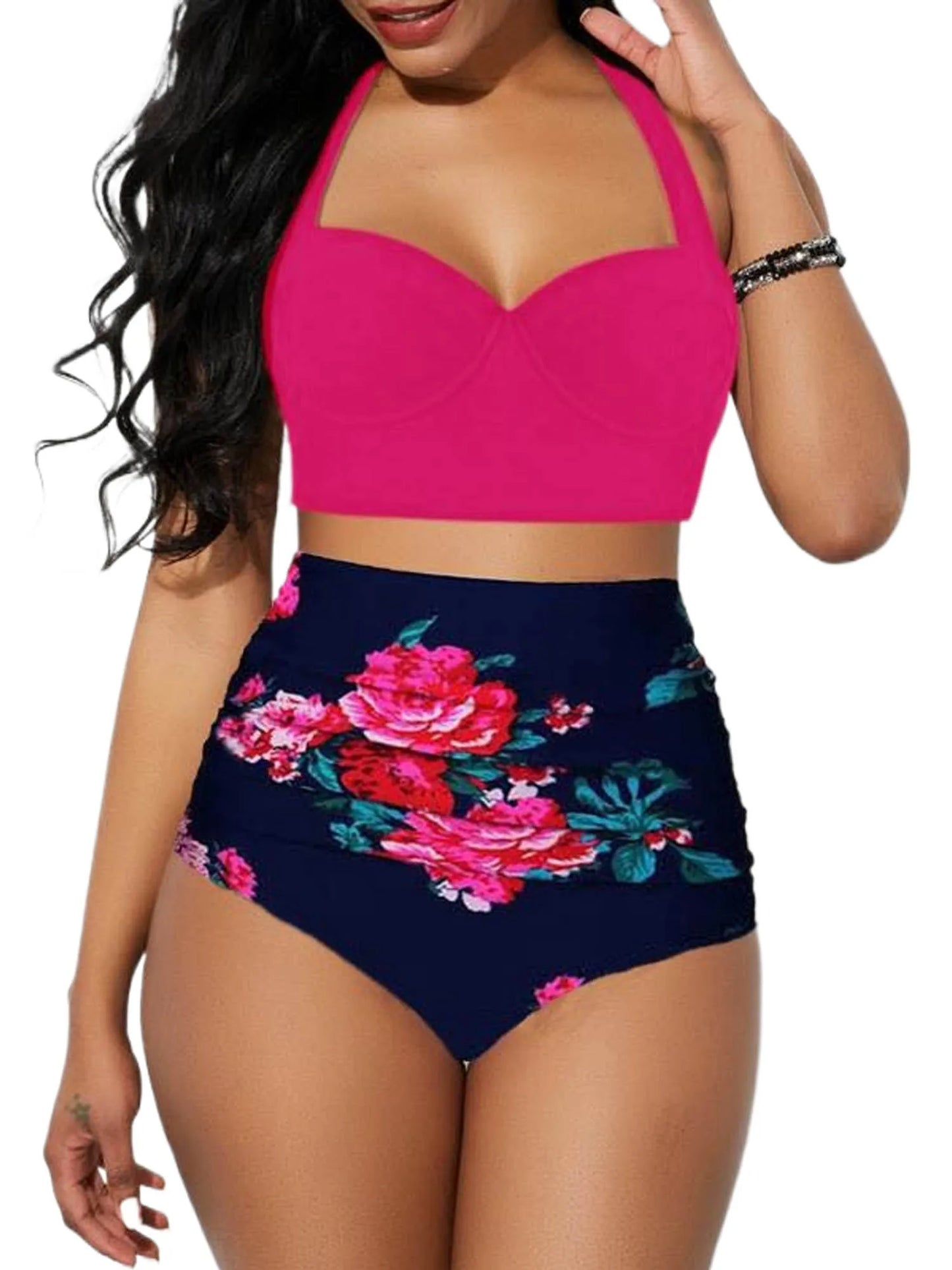 Women's Push-Up Bikini Set – High Waist & Floral Print