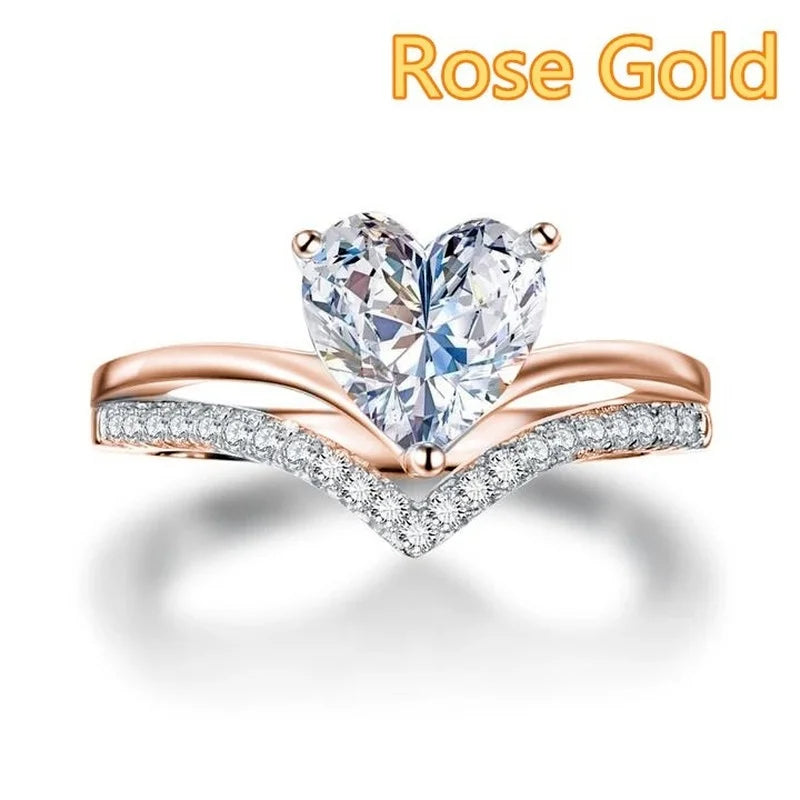 Silver Heart Zircon Wedding & Engagement Ring Set