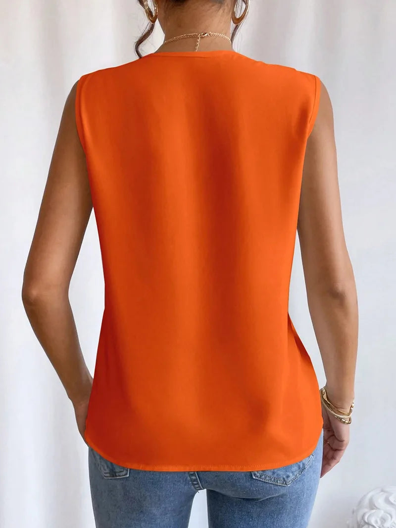 Solid Casual Loose Sleeveless Blouse