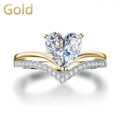 Silver Heart Zircon Wedding & Engagement Ring Set