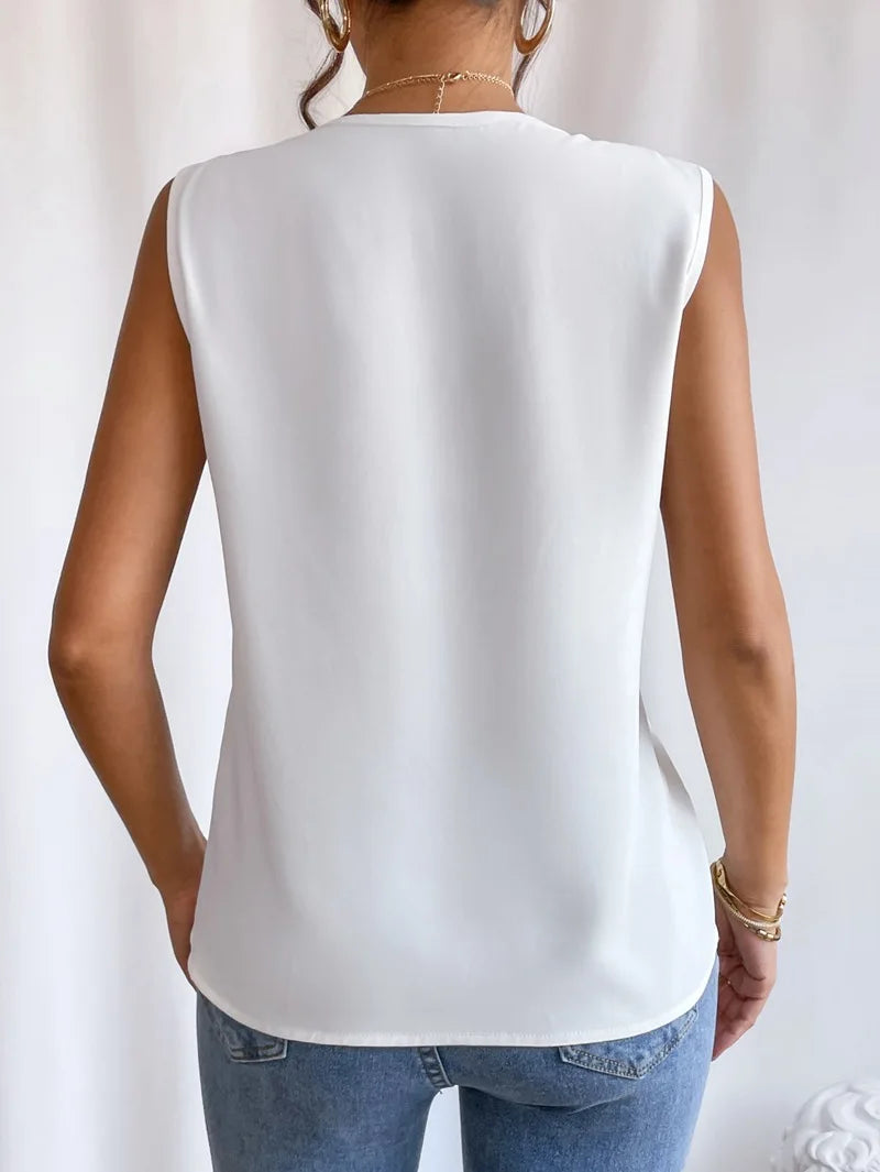 Solid Casual Loose Sleeveless Blouse