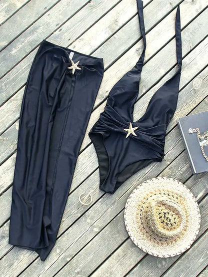 2-Piece Starfish Bikini Set with High Split Skirt Cover-Up