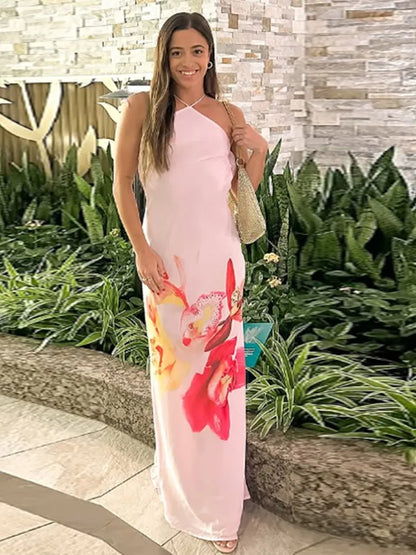 Floral Pink Halter Maxi Dress