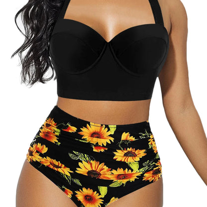 Women's Push-Up Bikini Set – High Waist & Floral Print