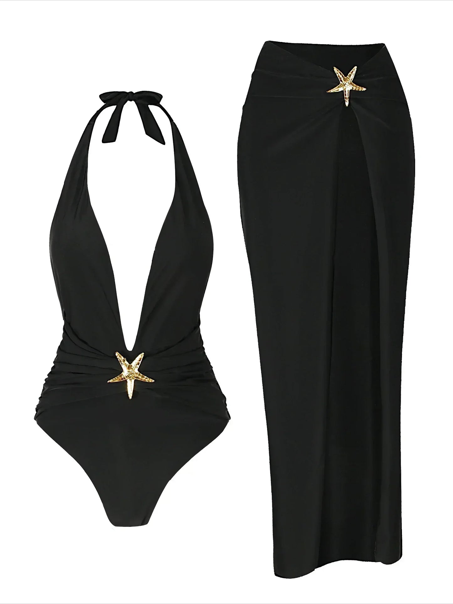 2-Piece Starfish Bikini Set with High Split Skirt Cover-Up