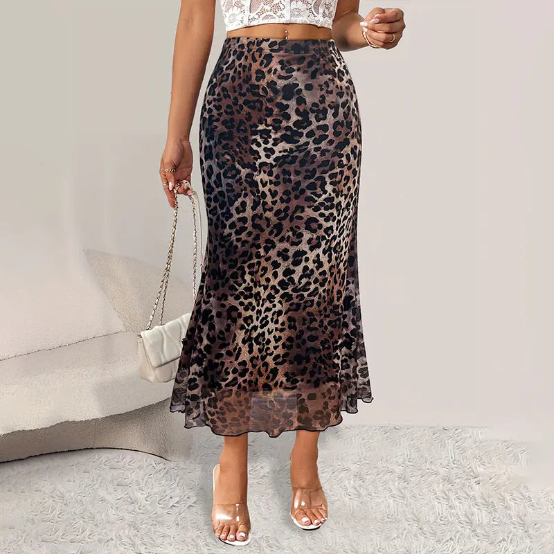 Elegant High-Waisted Leopard Print A-Line Skirt