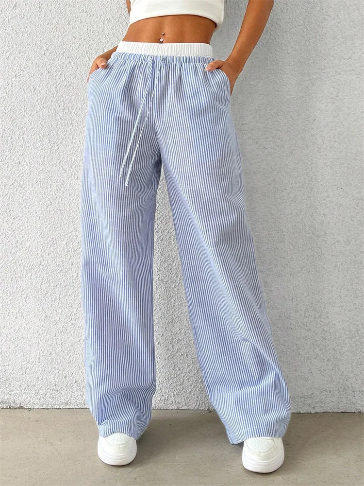 Women's Casual Striped Wide-Leg Pants