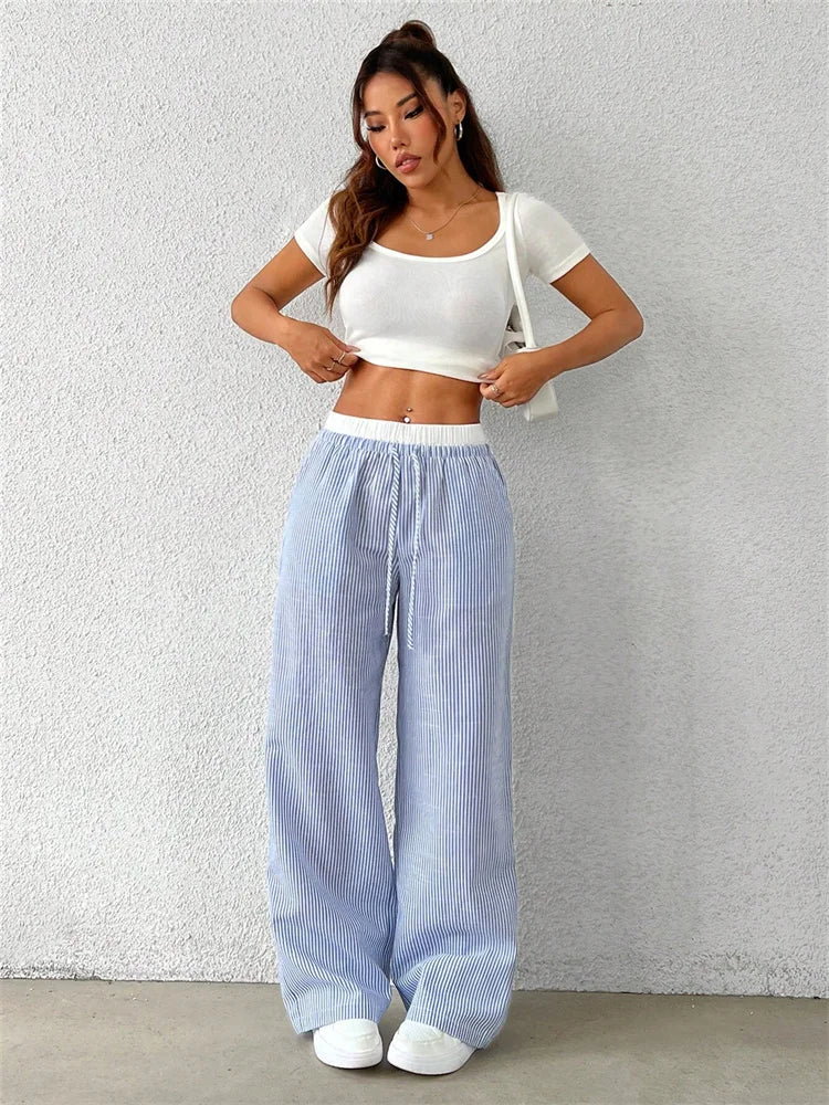 Women's Casual Striped Wide-Leg Pants