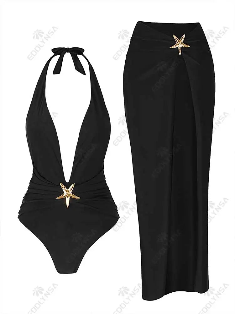 2-Piece Starfish Bikini Set with High Split Skirt Cover-Up