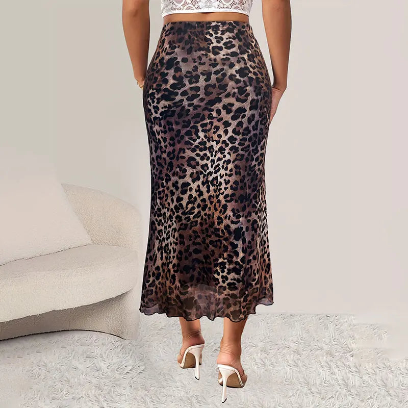 Elegant High-Waisted Leopard Print A-Line Skirt