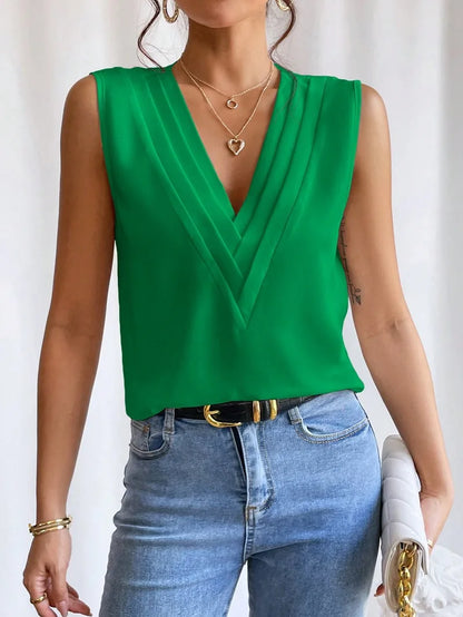 Solid Casual Loose Sleeveless Blouse