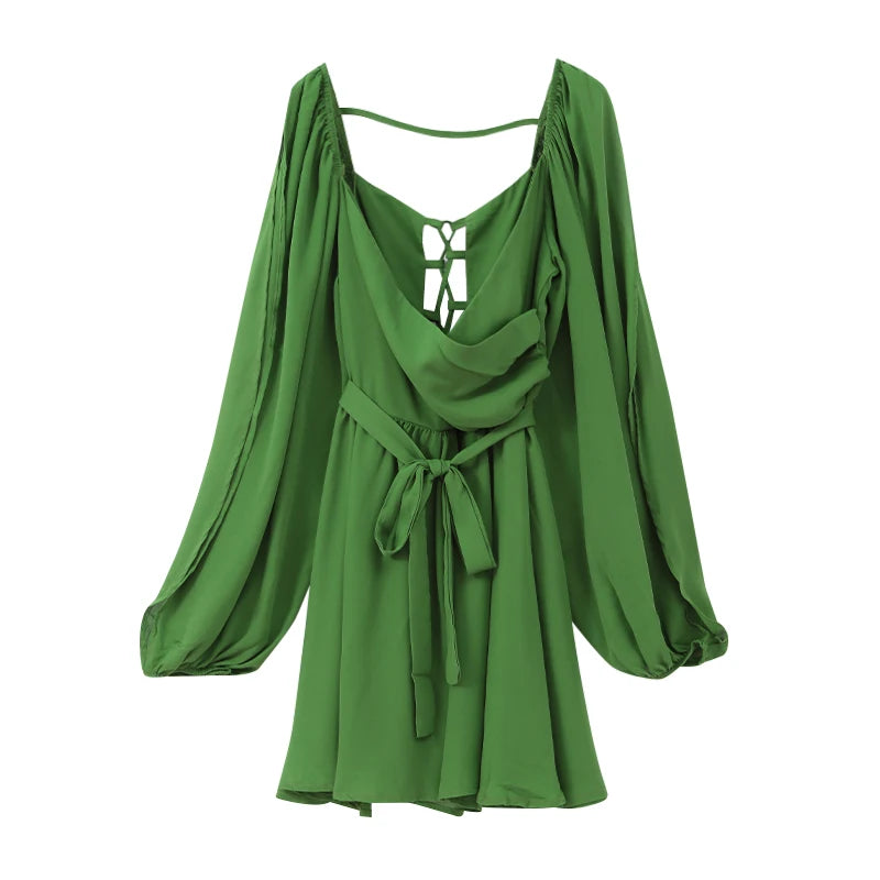 Elegant Green Ruffled Mini Dress